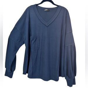 Raglan V-Neck Navy Pullover with Pocket Size XL NWOT